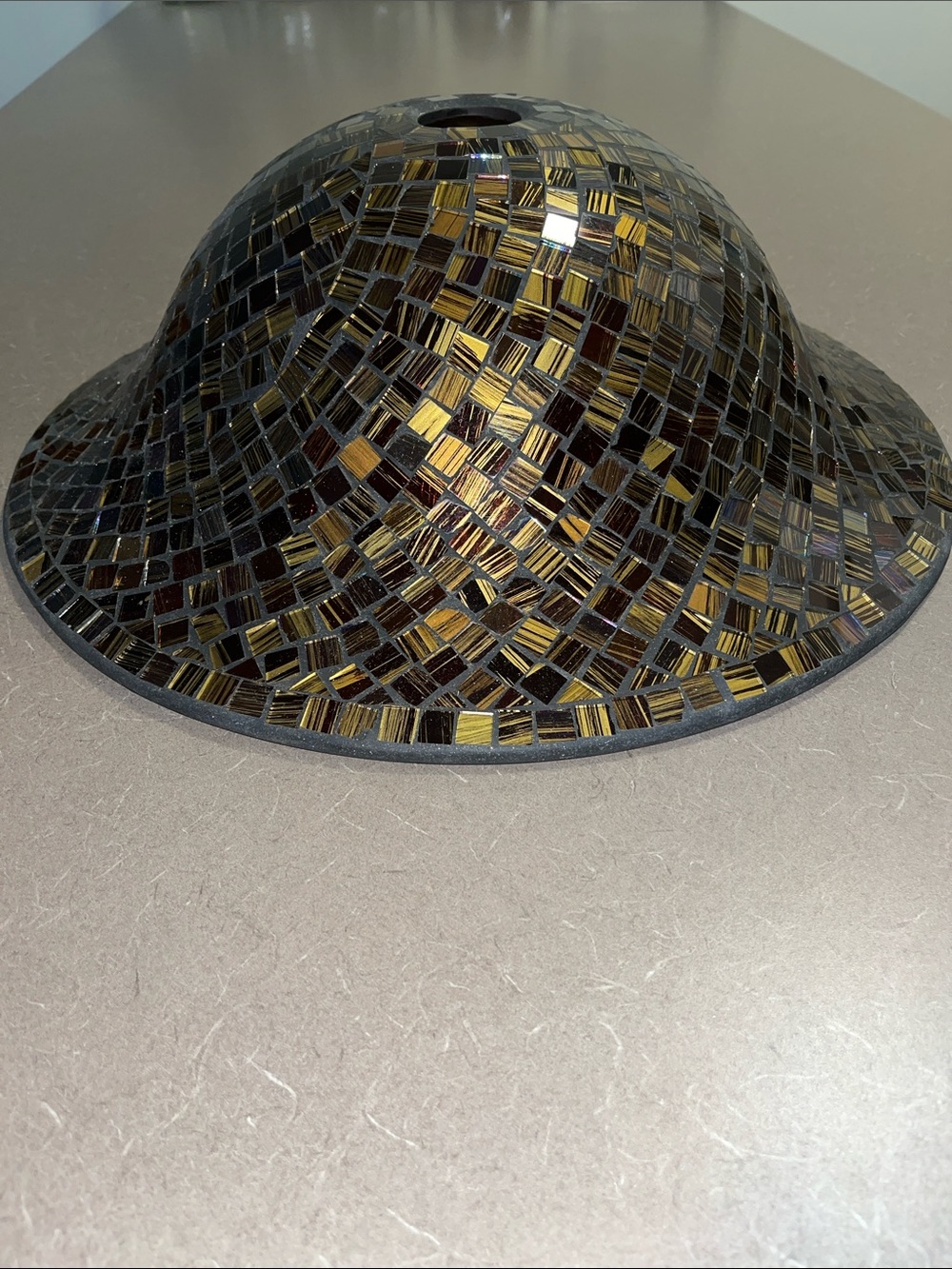 Beautiful Decorative Mosaic Glass Dome Accent - Gold & Black with Red tones 17”